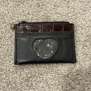 Brighton Coin Change Purse ID Pocket Card Holder Mini Black Heart Leather Zip